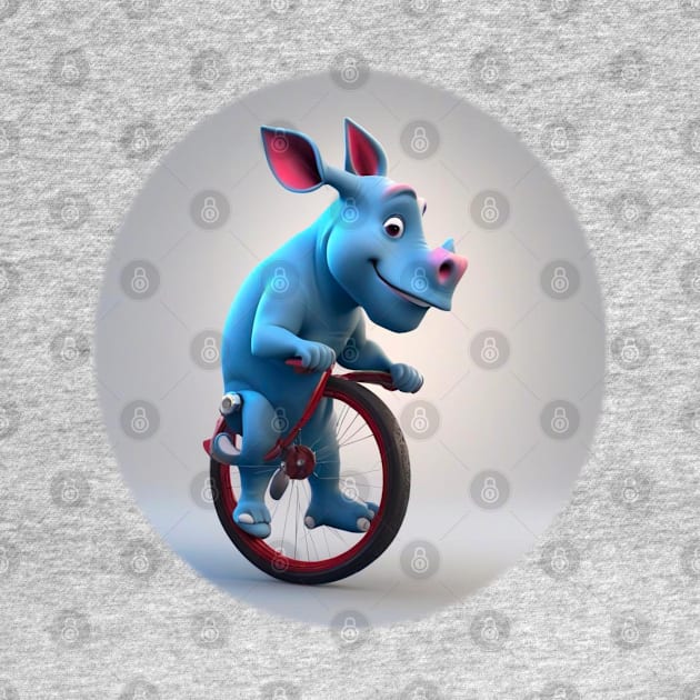 Blue baby rhino unicycling by sailorsam1805